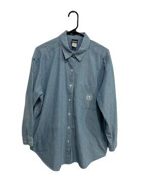 Honors 18W Chambray Blue Denim Pocket Embroidery Button-Up Shirt Cottagecore